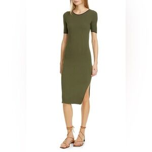 RAG & BONE Kishi Seamless Rib Midi Sweater Dress XS Dark Olive